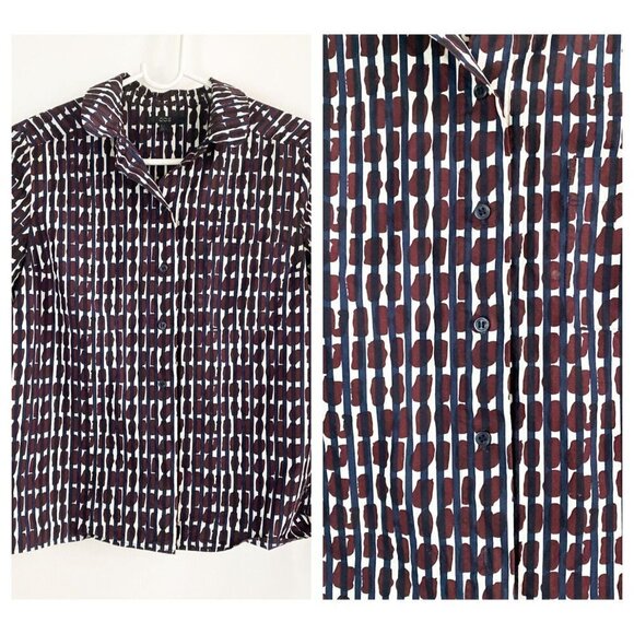 COS Geometric Print Navy Blue Burgundy Button up Long Sleeve Dress Shirt 4 - Picture 1 of 4